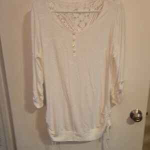 Cream With Lace 3/4 Sleeve  Polo Blouse